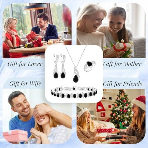 GZWHD Jewelry Set for Women CZ Earrings Necklace Ring Bracelet Set Prom Party Wedding Jewelry Gift for Mother Friend Wife - color: C-Black