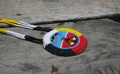 Handmade Native American Style Tribal ethnic Seed Bead Beaded Layered Medallion Necklace - color: Teepee Under the Star