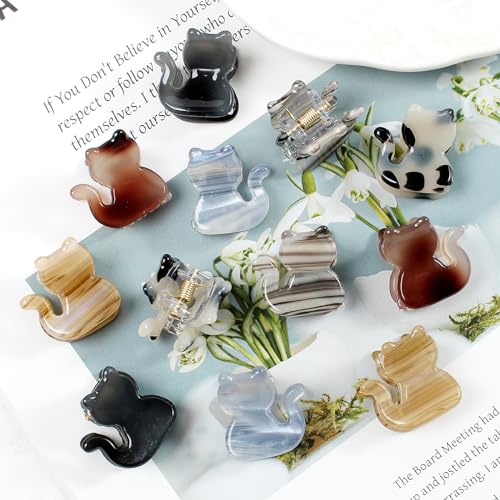 Mistofu 12PCS Mini Cat Hair Claw Clips, Acrylic Hair Clips for Women | Trendy Small Non-Slip, Aesthetic Acetate Clips for Girls & Women ,Cute Kawaii Classic Hair Claw - color: cat