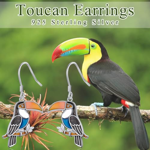 S925 Sterling Silver Cute Bird Earrings for Women Jewelry - color: Toucan