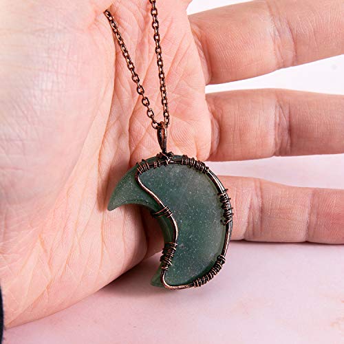 Bivei Life Tree Crescent Moon Necklaces for Women | Copper Wire Wrap Gemstones Pendant Crystals and Natural Stones Necklace Witch Jewellery Christmas Valentine's Day for Friends - color: Green - Green Aventurine, style: Pack of 1