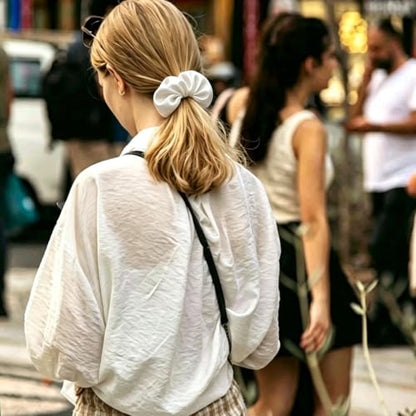 Silk Hair Ties Ponytail Holder Hairs Bow Ropes Elastics Hairtie Accessories Wide 0.8inch on Hair No Damage No Crease for Women Curly Thick Wavy Hair(30Pcs White) - color: White