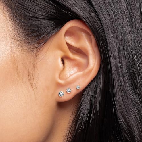 6 Pairs Hypoallergenic Stainless Steel Stud Earrings Cubic Zirconia Earrings Set 14K Gold Plated Multipack 3-8mm - color: Gold