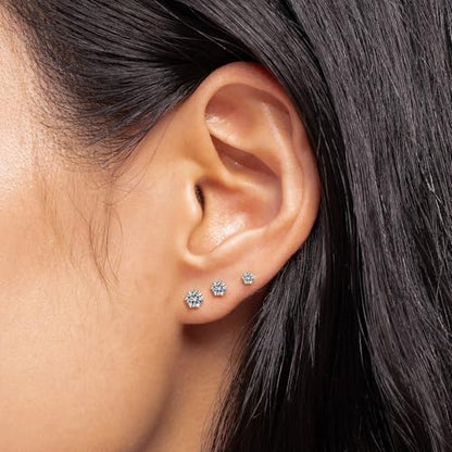 6 Pairs Hypoallergenic Stainless Steel Stud Earrings Cubic Zirconia Earrings Set 14K Gold Plated Multipack 3-8mm - color: Gold