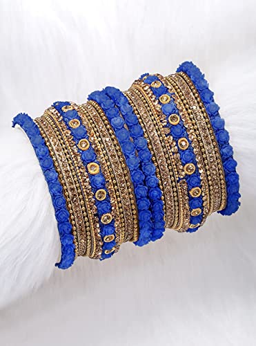 Aheli Ethnic Metal Bangles Chudha Set Stone Studded Bangle Set Indian Wedding Wear Fashion Jewelry Gift for Women Blue - color: Blue