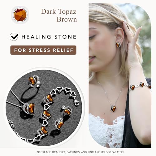 Infinity Love Heart Stud Earrings for Women, Birthstone and Healing Stone, Gifts for Mom, Wife, and Her, Silver Plated - color: 11c-November-Healing Stone for Stress Relief-Dark Topaz Brown