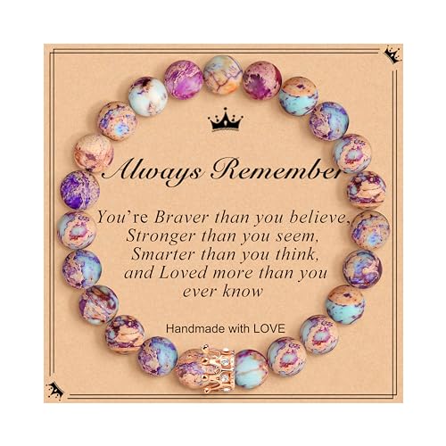 JoycuFF Woman Birthday Gifts Idea Friendship Gifts For Women Best Friends Besties Aunt Female Mom Daughter Granddaughter Gf Anniversary Christmas Graduation Healing Stone Crown Gifts For Her - style: 1.You Are Braver Than You Believe-Colorful Imperial Jas
