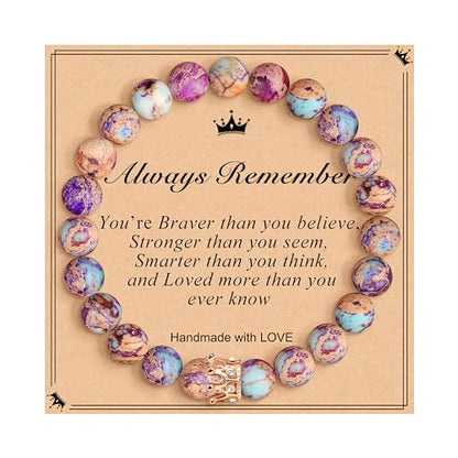 JoycuFF Woman Birthday Gifts Idea Friendship Gifts For Women Best Friends Besties Aunt Female Mom Daughter Granddaughter Gf Anniversary Christmas Graduation Healing Stone Crown Gifts For Her - style: 1.You Are Braver Than You Believe-Colorful Imperial Jas