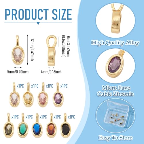Beadthoven 9Pcs Oval Cubic Zirconia Charms Gold Plated Brass Rhinestone Charms Rice Shaped Micro Pave CZ Gem Stones Crystal Pendant Dangle Beads for Jewelry Making Necklace Earrings Bracelet DIY Craft - color: Oval Mix