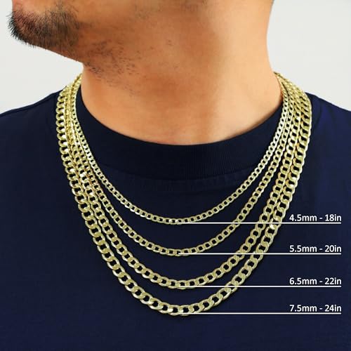 Nuragold 10K Real Yellow Gold Cuban Curb Link Chain Necklace (2mm - 7.5mm) - size: 18", style: 2mm