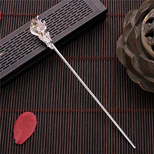 Purple Chinese Japanese Hairpin Chopsticks, Jade Metal Retro Vintage Hair Stick Styling Pins for Women Girl