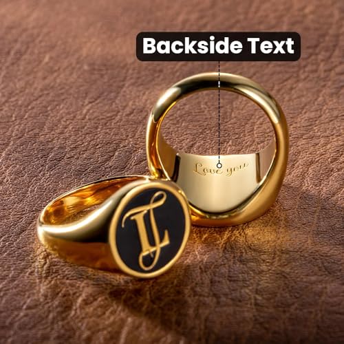 callie Custom Signet Ring - Engraved Text & Photo, Personalized Family Crest Coat Of Arms Rings, 925 Sterling Silver/Brass | Father's Day Jewelry Gifts for Men & Women - color: Initial-1