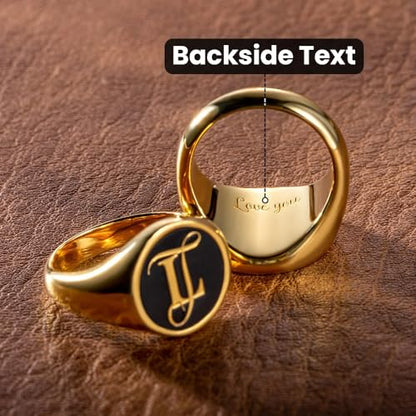 callie Custom Signet Ring - Engraved Text & Photo, Personalized Family Crest Coat Of Arms Rings, 925 Sterling Silver/Brass | Father's Day Jewelry Gifts for Men & Women - color: Initial-1