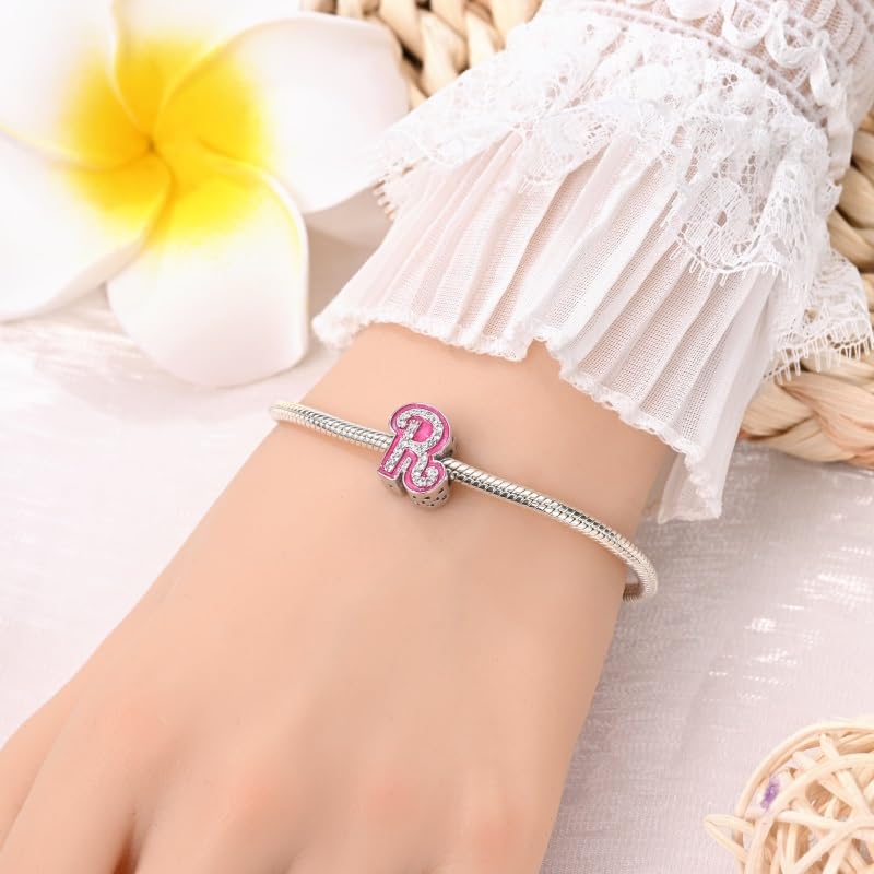 925 Sterling Silver Letter Charms Fits Pandora Bracelets Alphabet AZ Bead Charm for Bracelets Necklace with 5A Cubic Zirconia for Women Birthday Ceremony DIY Jewelry Gift - style: R