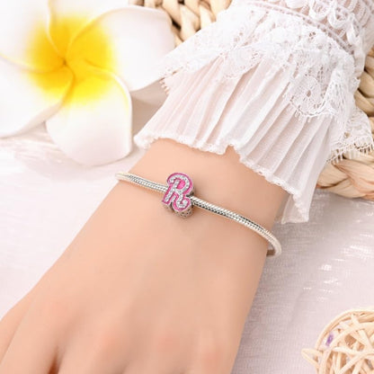 925 Sterling Silver Letter Charms Fits Pandora Bracelets Alphabet AZ Bead Charm for Bracelets Necklace with 5A Cubic Zirconia for Women Birthday Ceremony DIY Jewelry Gift - style: R