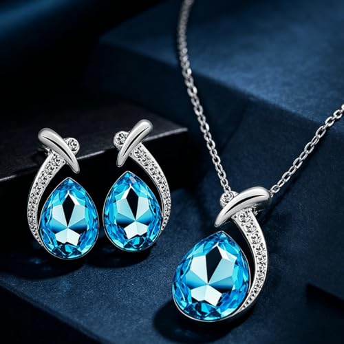 Crystal Drop Necklace with Dangle Earrings Minimalist Jewelry Set Elegant Teardrop Pendant Casual for Symphony Concert Night