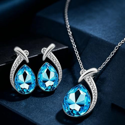 Crystal Drop Necklace with Dangle Earrings Minimalist Jewelry Set Elegant Teardrop Pendant Casual for Symphony Concert Night