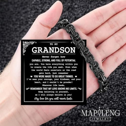 Grandson Gifts from Grandma Grandpa, Black Stainless Steel Bracelet with Meaningful Message Card, Birthday Gift for Grandson, Graduation Christmas Gift, Inspirational Keepsake Jewelry for Men - color: Grandson #8