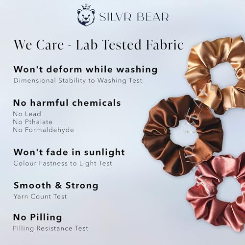 SILVR BEAR Luxury Satin Scrunchies, Satin Hair Ties for Thick & Curly Hair, Brown Scrunchies for Women and Girls, Softer than Silk Hair Ties (Earthy Shades) - color: Earthy Shades