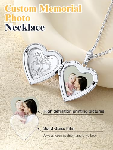 U7 Women Locket Necklace, Heart Photo Lockets Hold Picture, Gift Box Packed | Gold/Silver/Rose Locket Charm, Custom Picture and Engravement Heart Pendant, 20" Chain, Personalized Gift for Mom Wife Friend - color: 03# Platinum*2 Heart