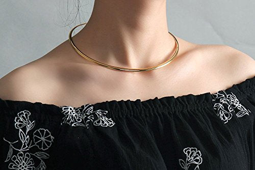 Mealguet Jewelry Fashion Trendy Must-Have Stainless Steel Gold Plated Metal Plain Cuff Collar Chocker Necklace for Women
