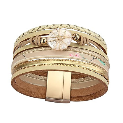 GelConnie Leather Cuff Bracelet Baroque Pearl Wrap Bracelet Gorgeous Gold Tube Bangle Boho Bracelet Bohemian Wristband Jewelry Gift for Women Wife - color: Women Leather Bracelet
