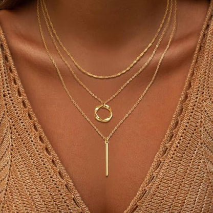 Vintage Layered Bar Pendant Necklace Hollow Circle Choker Necklace Gold Vertical Bar Necklaces Multilayer Chain Necklaces Jewelry for Women