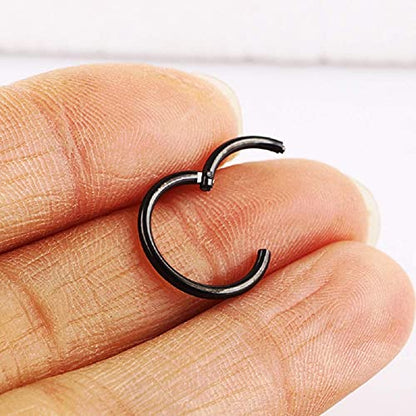 5Pcs Stainless Steel 16G 18G Sleeper Hoop Earrings for Women Men Septum Hinged Clicker Nose Lip Ring Helix Daith Cartilage Tragus Piercings Tiny Small Huggie Hoops Hypoallergenic Sensitive Ears Jewelry - style: 8mm in Black 18G