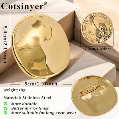 Stainless Steel Brooch Pin for Women & Men,Lapel Pin | Minimalist Statement Elegant Geometric, Sweaters Coat Suit Shawl Collar Shirt Coat Jacket Hat Dress Swim, Velvet Bag & Box - style: Circle-Gold