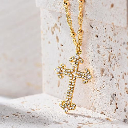 Fettero Cross Necklace for Women Faith Pendant 14K Plated Dainty Chain Necklaes Minimalist Simple Tiny God Lords Prayer Religious Jewelry - style: Anchor Cross
