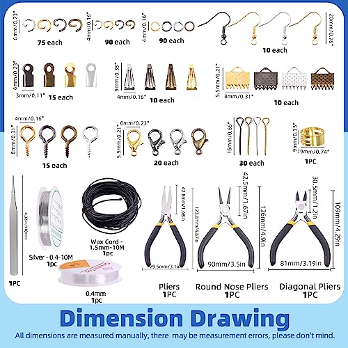 Glarks 1468Pcs Jewelry Making Supplies Kit with Pliers, Findings, Beading String for Repair, Making and Beading - size: 1468pcs