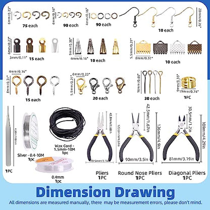 Glarks 1468Pcs Jewelry Making Supplies Kit with Pliers, Findings, Beading String for Repair, Making and Beading - size: 1468pcs