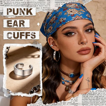 Gothic Stainless Steel Ear Cuffs Non Piercing Cartilage Clip On | Punk Emo Y2k Alt Goth Style,Men Women,Silver Fake Earring,Hypoallergenic Adjustable,Jewelry Gift,Edgy design - color: K4-Minimalist Design Silver 2