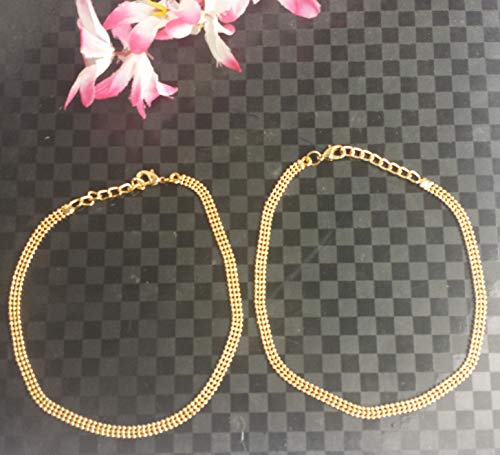 Touchstone Indian anklets for women gold silver payal set jewelry simple jhanjar bollywood handcrafted pretty stylish designer paazeb - style: D059 Gold