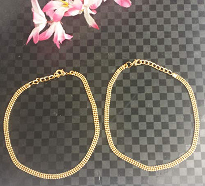 Touchstone Indian anklets for women gold silver payal set jewelry simple jhanjar bollywood handcrafted pretty stylish designer paazeb - style: D059 Gold