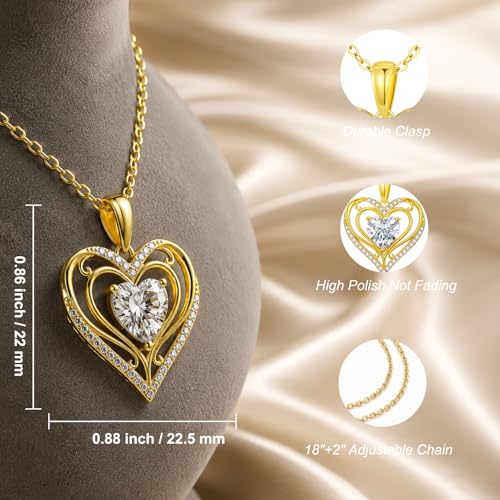 KQ&TTENG Heart Necklaces for Women 14K Gold Plating Hearts Necklace CZ Romantic Rose Pendant Mothers Day Anniversary Birthday Gift for Wife Mom Her - style: 13-Filigree Heart Necklace