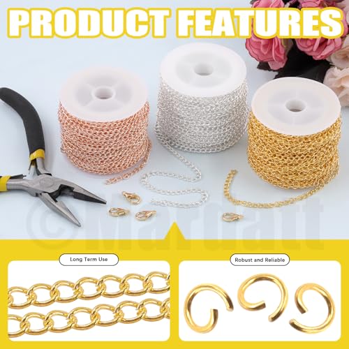 Mardatt 102Pcs Jewelry Making Chains Kit, 10 Yards Necklace Chains Jewelry Chains with 50Pcs Open Jump Rings, 50Pcs Lobster Clasps, Chain Nose Pliers for DIY Necklace Bracelet Jewelry Making (Black) - color: Black
