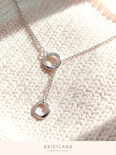 S925 Silver Women's Bar Necklace/Double Circle Layered Y Necklace Chain Adjustable Long/Tiny Pendant Chain Choker for Lady Gift - style: Y Circle