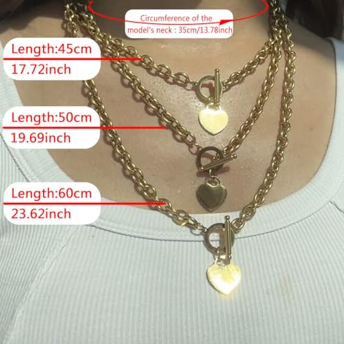 WangGao Elegent Love Stainless Steel Link Chain Blank Heart Charms Necklace for Women Toggle Clasp Closure - color: Gold, size: 17.72inches