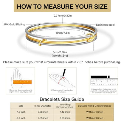 YBMYCM Gold Silver Stackable Bracelets for Women, 18K Gold Plated Two-Toned Connected Bangles Trendy Elegant Jewelry Gift - color: Gold and Silver, size: Circumference: 7.5inch
