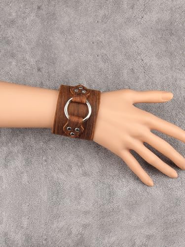 GelConnie Punk Leather Cuff Bracelet Adjustable Straps Wrap Bracelets Arm Armor Cuff Gothic Leather Wristbands for Men, Women - color: MLPB105-Brown