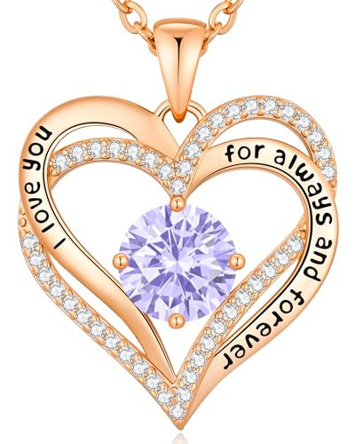 CDE Engraved Forever Love Heart Birthstone Necklace Jewelry Gifts for Women | Hypoallergenic,Nickel-Free & Lead-Free,3 x 3 mm 5A CZ Heart Pendant,Anniversary Christmas Birthday Gift for Girlfriend Wife - color: 06-June, style: Rose Gold Plated