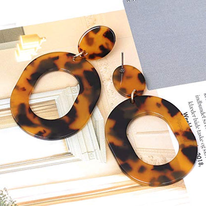 Acrylic Earrings For Women Statement Geometric Earrings Resin Acetate Drop Dangle Earrings Mottled Hoop Earrings Fashion Jewelry - color: D:Tortoiseshell