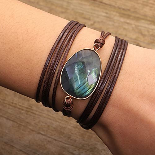 Plumiss Women Boho Handmade Natural Stone Crystal Leather Bead Wrap Bracelets Collection - style: Chakra Jasper
