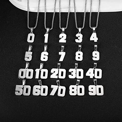 Susook Number Necklace for Boy Black Athletes Number Stainless Steel Chain 00-99 Number Charm Pendant Personalized Sports Jewelry for Men Basketball Baseball Football - color: Silver, style: 6