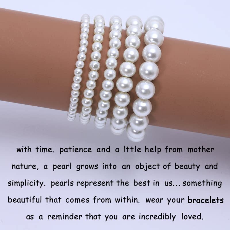 COLORFUL BLING Imitation Pearl Strands Choker Necklace Bracelet With Meaningful Card for Wedding Anniversary Birthday Party Gifts Bridal Jewelry Set - color: 5pcs bracelet