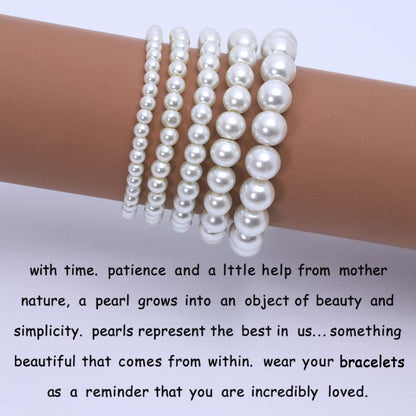 COLORFUL BLING Imitation Pearl Strands Choker Necklace Bracelet With Meaningful Card for Wedding Anniversary Birthday Party Gifts Bridal Jewelry Set - color: 5pcs bracelet