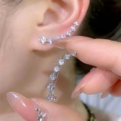 7 Crystals Ear Cuffs Stud Climbers Earrings S925 Sterling Silver Hypoallergenic Arete