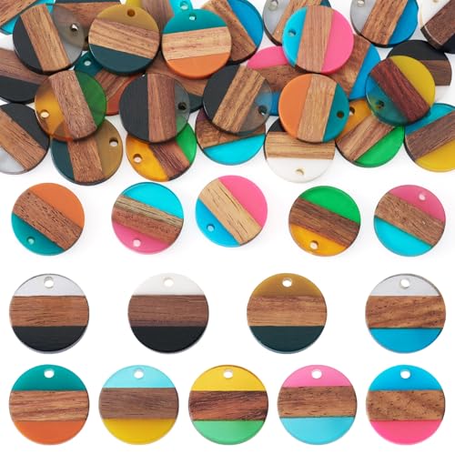 Beadthoven 36Pcs/18 Pairs Resin Wood Earrings Pendants Colorful Striped Flat Round Wooden Charms Vintage Boho Wooden Earring Making Kit Wood Earrings Blanks for Jewelry Making DIY Crafts - color: Round Striped