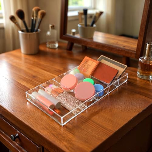 2 Pack Acrylic Sunglasses Organizer, Clear Eyeglasses Storage Case with 6 Slots, Stackable Display Tray for Eyewear, Jewelry, Makeup, 14.3x7x1.2 Inch